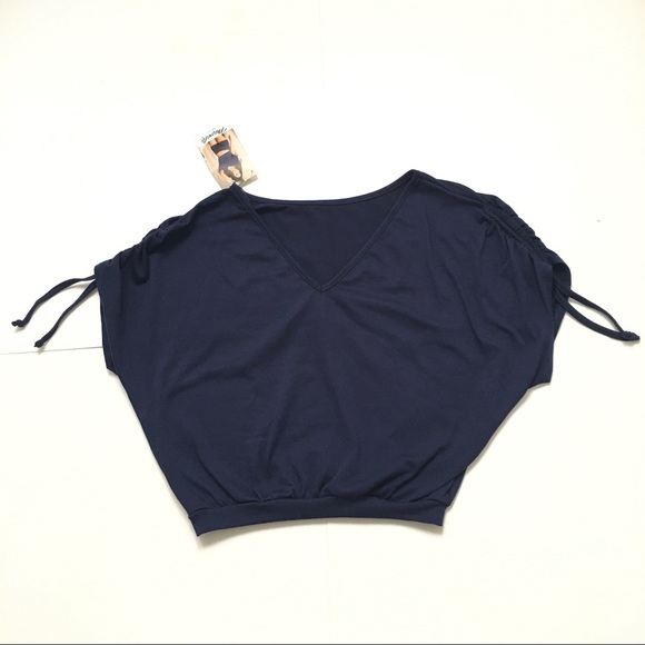 Mapalè Women’s V-neck Rouched Cropped T-shirt Size Small - Picture 2 of 12